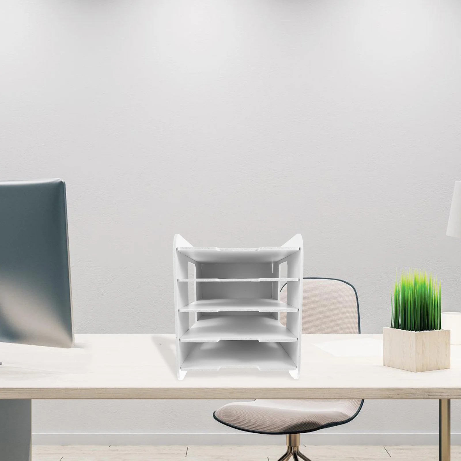 

High Capacity Stackable A4 Paper Organizer White 5 Tier File Storage Shelf Wood Plastic Composite Magazine Stand Document Holder