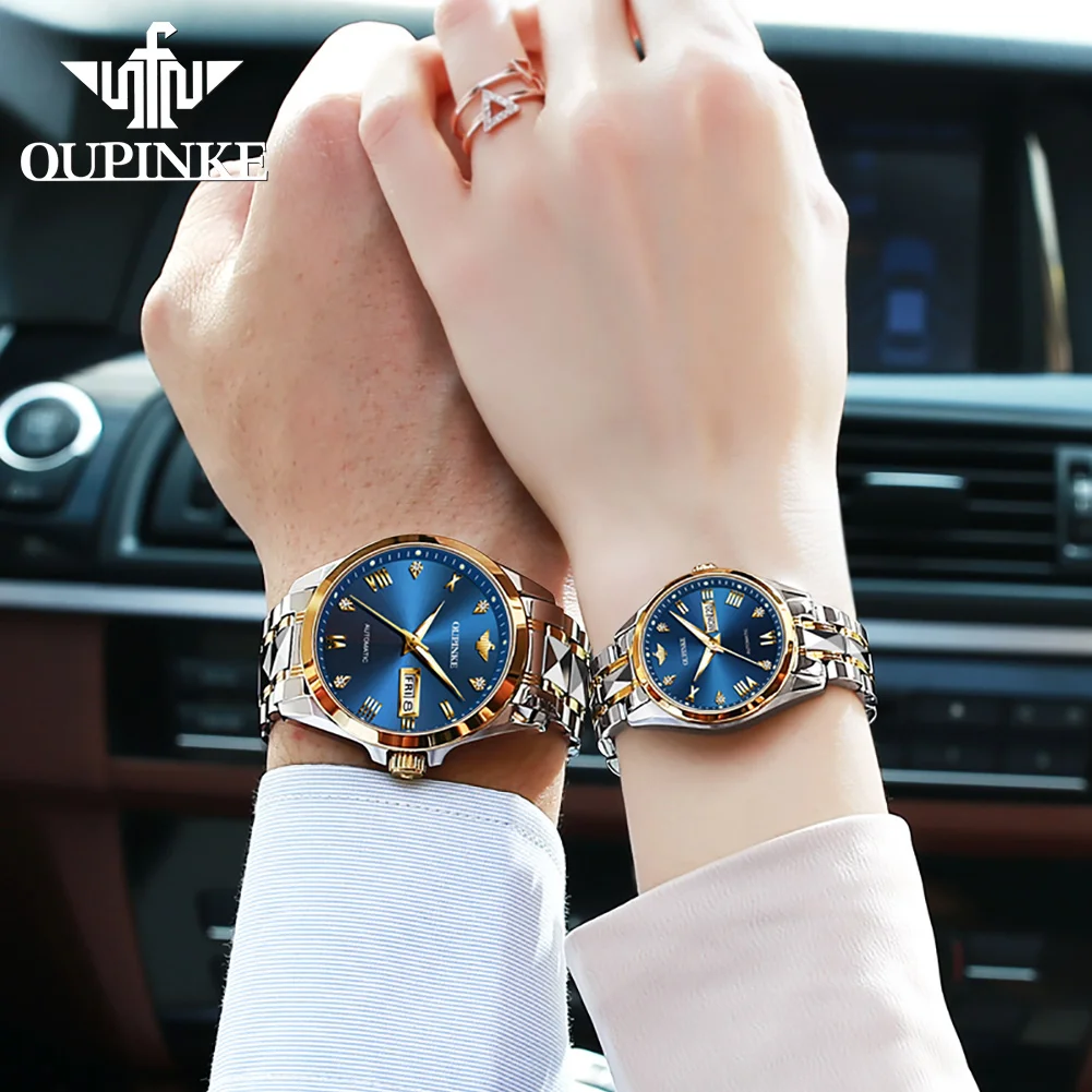 OUPINKE Couple's Watches Calendar Date Waterproof Diamond Import MIYOTA Movement Automatic Mechanical Watch for Men Women 3171