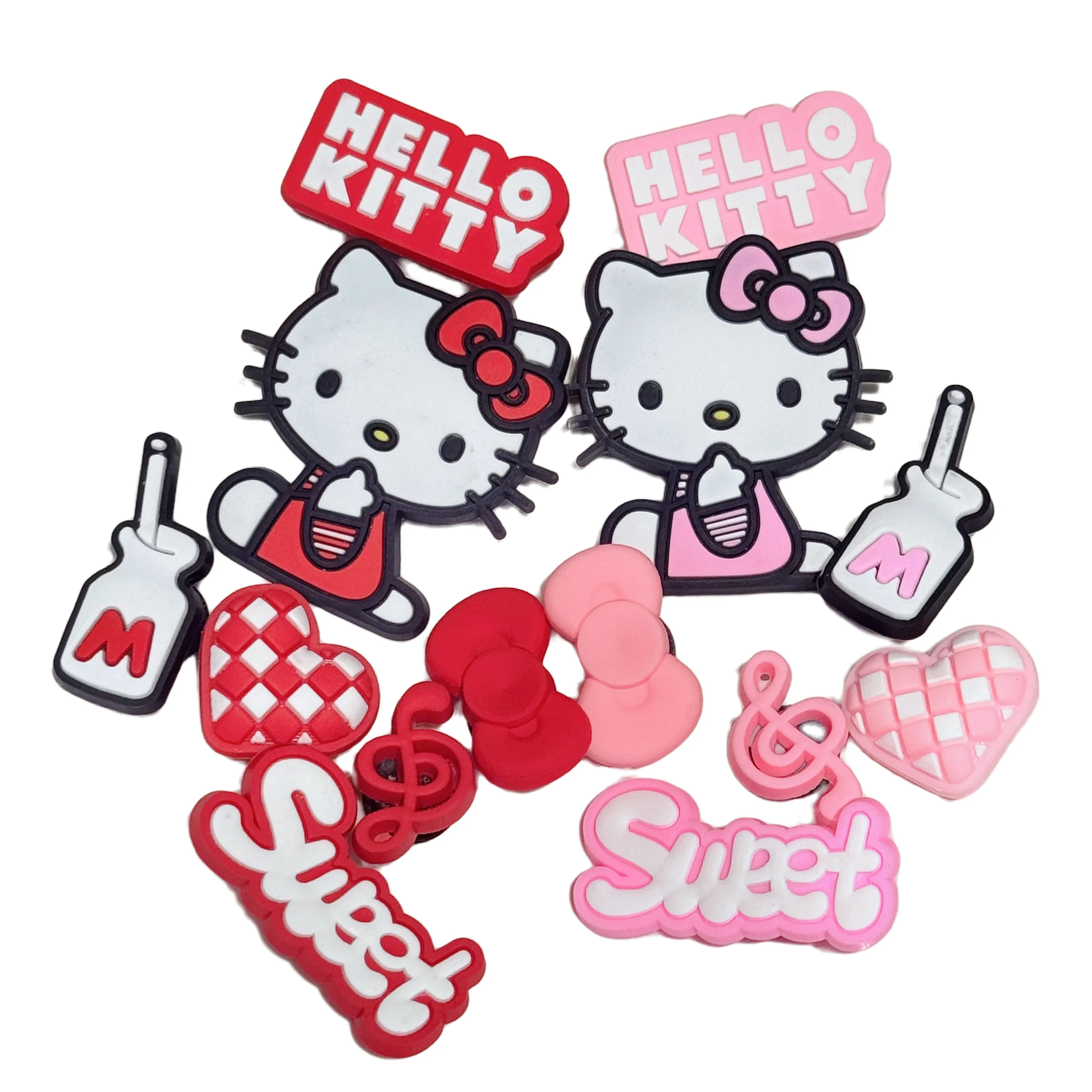 Mesuca 7/14Pcs Cartoon Heart Bow Sweet Pvc Shoe Charms For Clogs Pins Sandals Shoes Designer Decoration Slipper Accessories