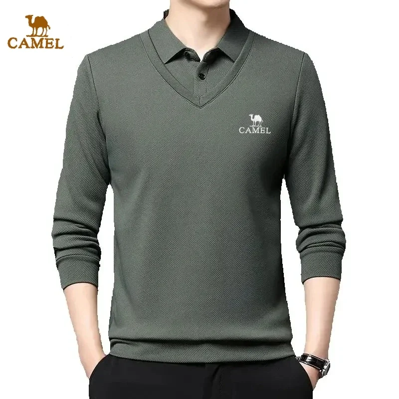 

New Autumn and Winter Men's Embroidered Waffle Plush Long Sleeved Polo Shirt Two-piece Fashionable Casual Multifunctional Top