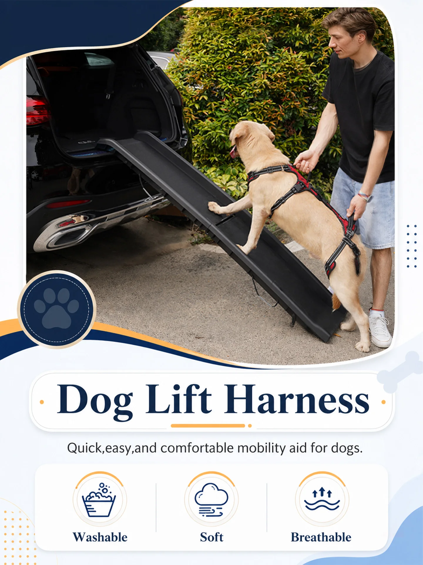 Mobilitätsharnisch für Hunde, Stützgurt & Gehhilfe für Hunde, Rehabilitationsweste für Hinterbeine, Hundeträger – Detail 1