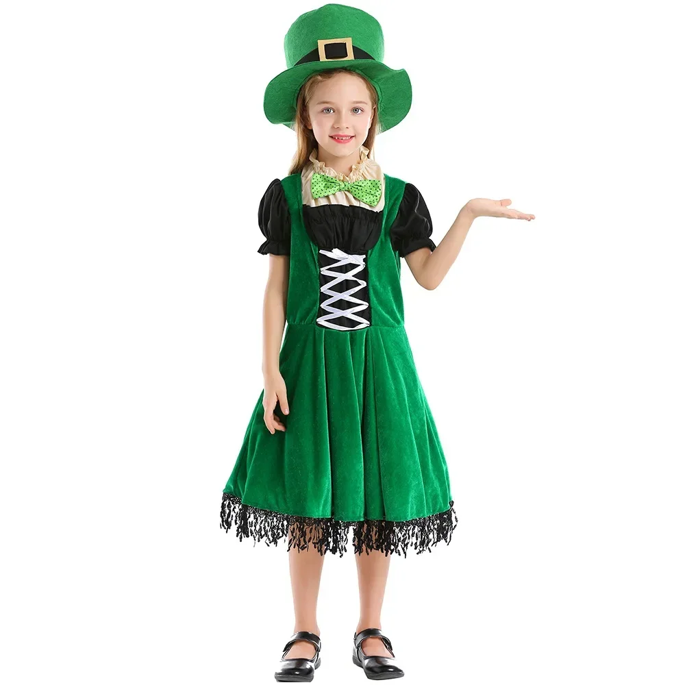 Enfant Green Leprechaun Elf Cosplay Festival Costume Carnival Ireland Day Clothing Halloween Purim Lucky Fairy Fancy Dress