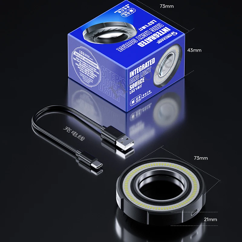 Mecânico Ls3 Microscópio Anel Lâmpada 7w Led Fonte de Luz Tricolor Multi Nível Ajuste Ultra Brilho Proteção para os Olhos Lâmpadas