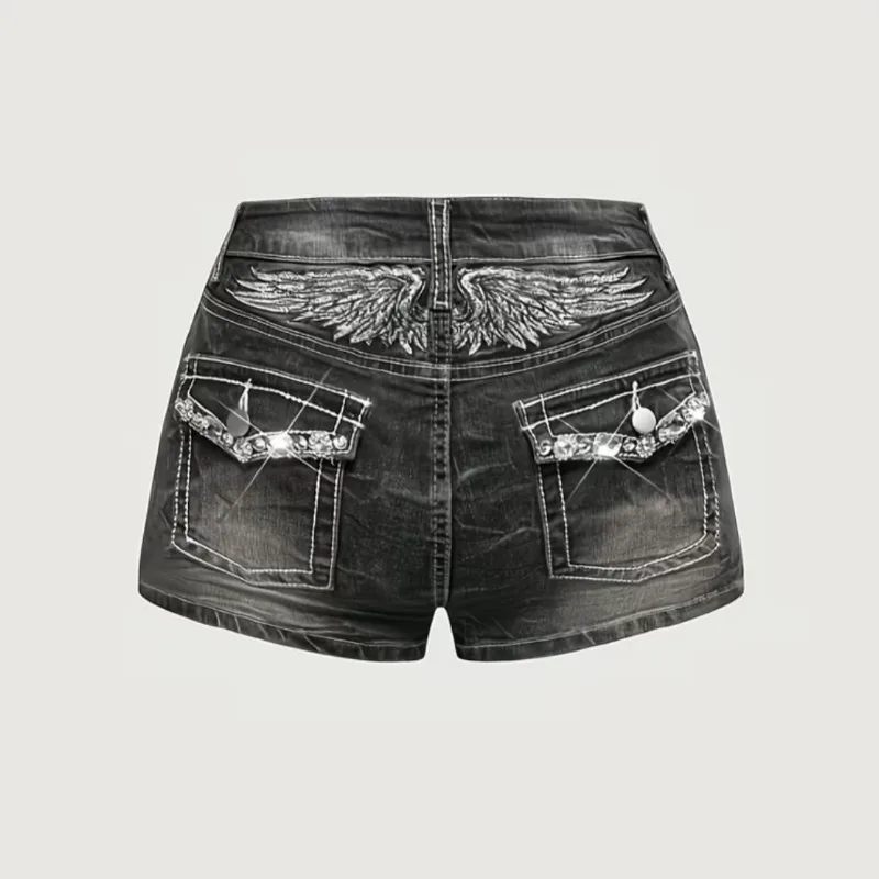 

Y2K Summer New Fashion Letter Embroidery Casual Wash Jeans Shorts Women Vintage Dark Sexy Joker Tight Shorts