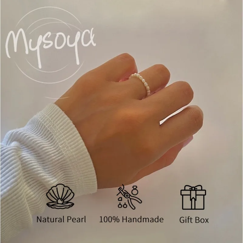 

MYSOYA кольцо с белым рисовым пресноводным жемчугом 2-3 мм с подарочной коробкой подарки на день рождения/свадьбу/Рождество/Новый год подарки для нее/Him