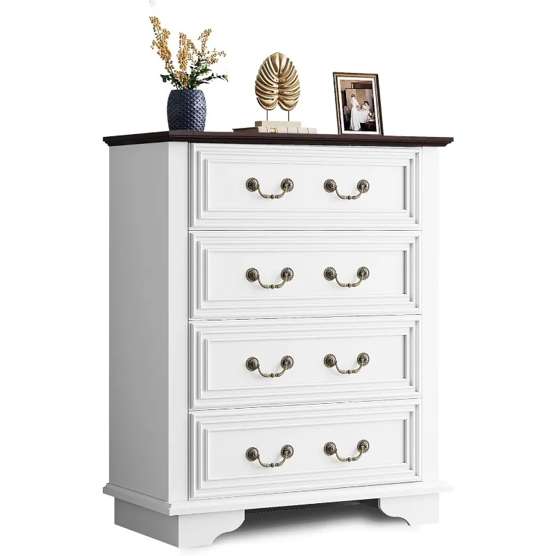 

Комод для спальни, высокий деревянный комод с 4 ящиками, комод с римской металлической ручкой для гостиной,