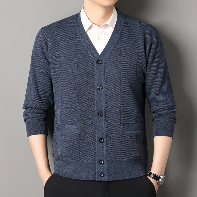 

Autumn Winter Warm Knitted Cardigan Men V-Neck Fashion Sweatercoat Fashion Thick Fleece Smart Casual Knit Sweater Cardigans Man