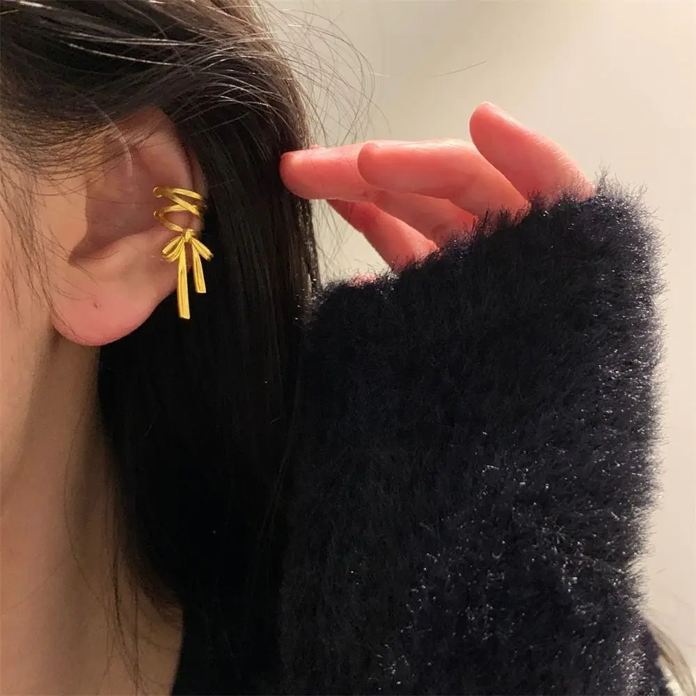 Creative Y2K Balletcore Ribbon Ear Cuff Harajuku Korean Style Lacing Bow Ear Cuffs Jewelry Non-piercing Bow Earrings Girls