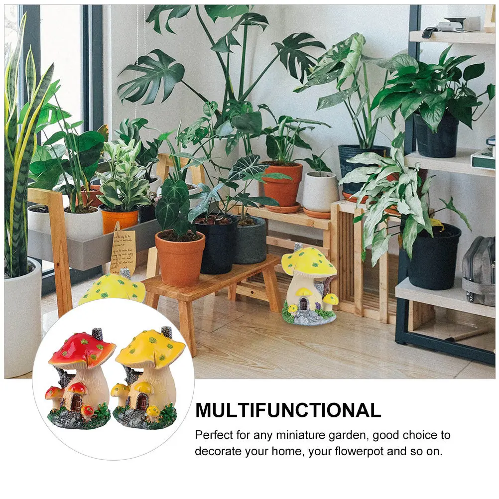 

2Pcs Mini Mushroom House Resin Ornaments Decorative Miniature Garden Bonsai Micro Landscape Sculpture Miniature Mushroom Decor