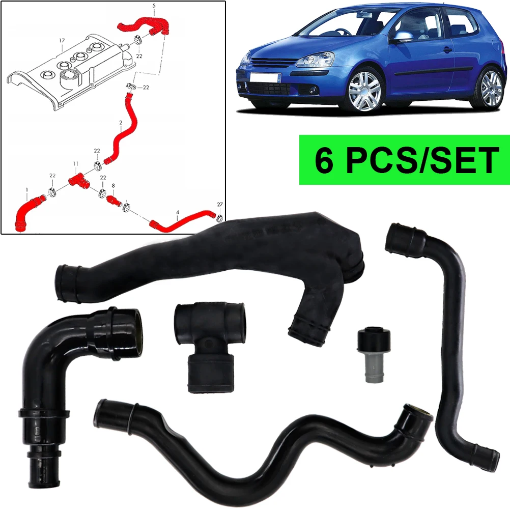 Car Crankcase Exhaust Ventilation Breather Pipe Valve Kit For VW Golf MK4 Bora Audi A4 TT Seat Skoda 6 PCS/SET Car Replacement