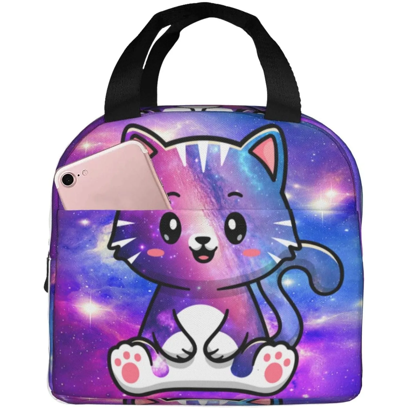 

Cats Print Fashion Cute Large Capacity Lunch Bag With Handle，Reusable Insulated Kitten Lunch Bag for Both Men And Women