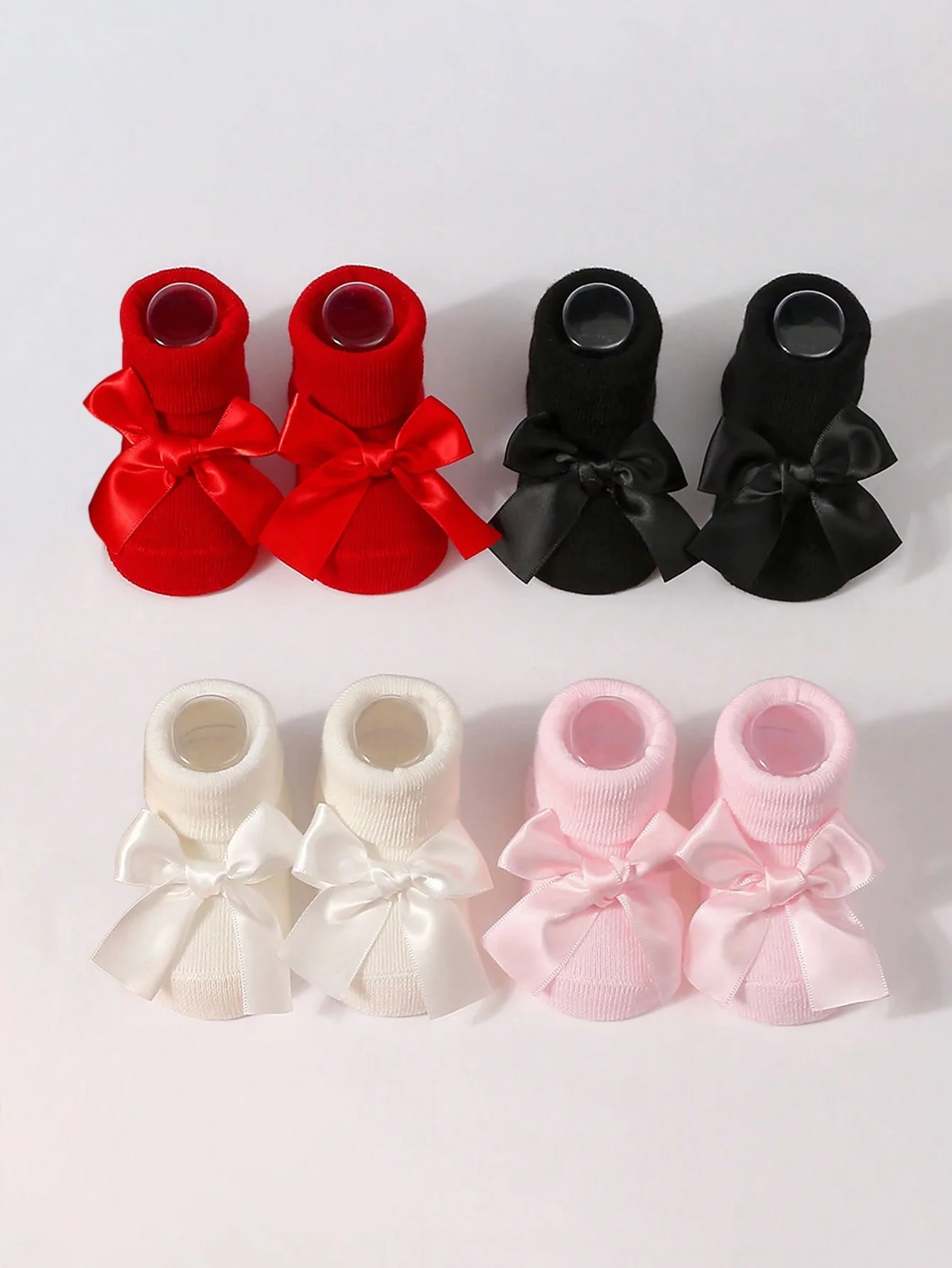 4 Pairs of Baby Girls Bow Cotton Socks Soft Newborn Toddler Princess Style All Season Gift Aged 0-12 Months Cute Infant Sock Set