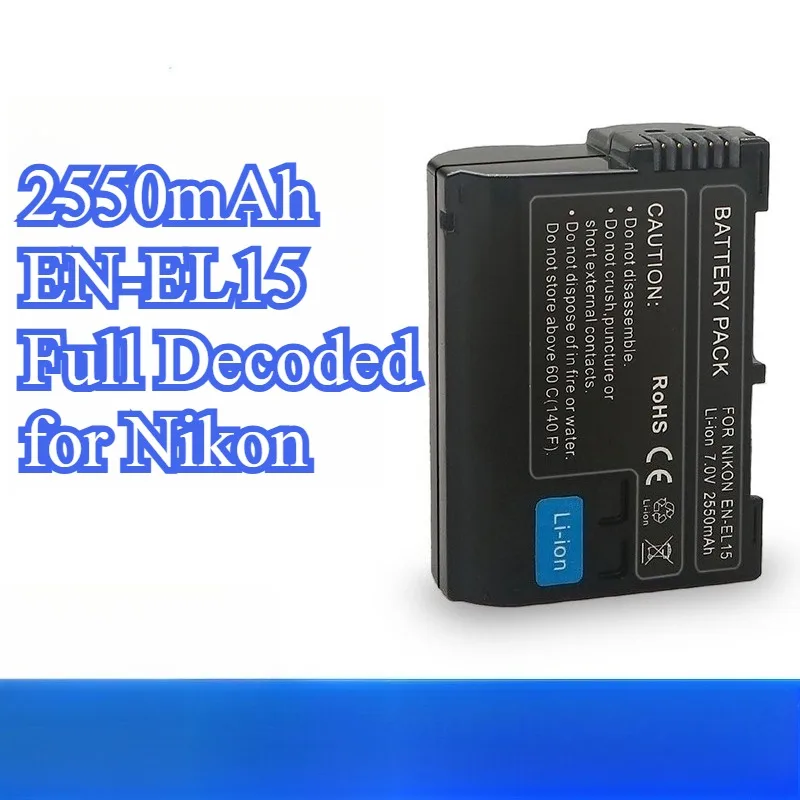 Akumulator EN-EL15 o dużej pojemności 2550mAh do Nikon D750 D800 D7000 D7100 D7200 D610 D810, w pełni dekodowany zamiennik akumulatora litowo-jonowego