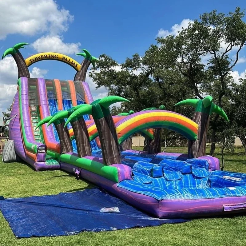 Giant Outdoor Adult Entertainment Party Jumping Castle Water Slide Long Inflatable Tropical Water Slide for Kids and Adults
