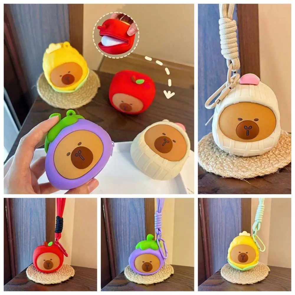 التسوق المحمولة الخضار كابيبارا الحقيبة الكرتون مقاوم للماء حبل معلق حقيبة التخزين قلادة صغيرة مستديرة سيليكون محفظة نسائية للعملات المعدنية #3