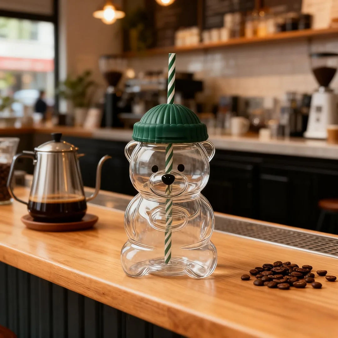 كوب الدب الكرتوني، غطاء من القش، فنجان قهوة، حاوية مشروبات باردة، مكتب منزلي لعيد الميلاد، هدية مثالية لمناسبات العطلات #4