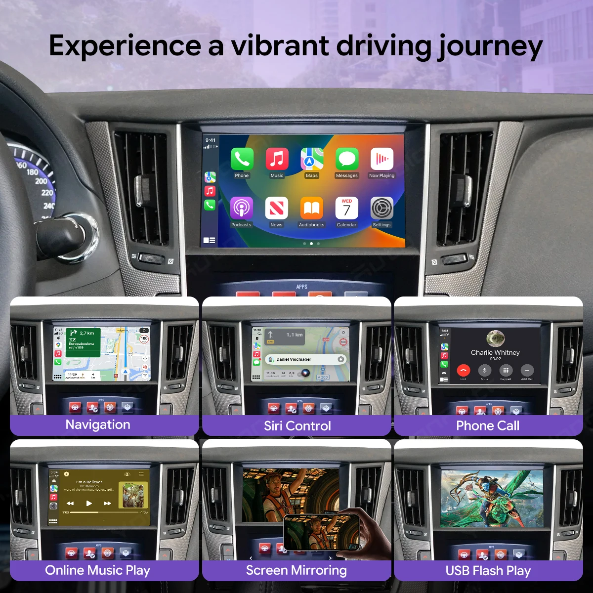 YolanAuto Wireless Carplay&Android Auto Decoder for Infiniti Series Q50 QX50 Q60 QX70 Q70 QX70 G35 FX35 Airplay MirrorLink  GPS
