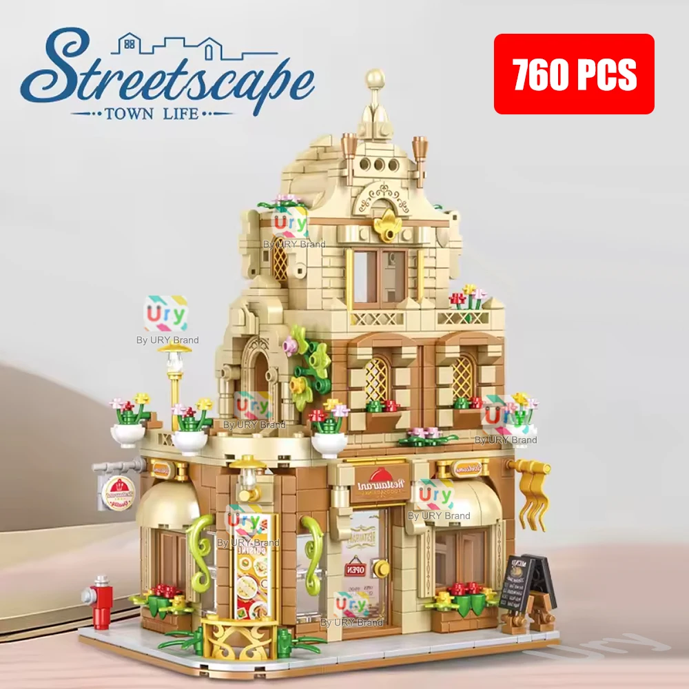 City Street View Series Friends House Shop Restaurant Retro Seaside Flower DIY Toys Architecture Building Blocks for Gift