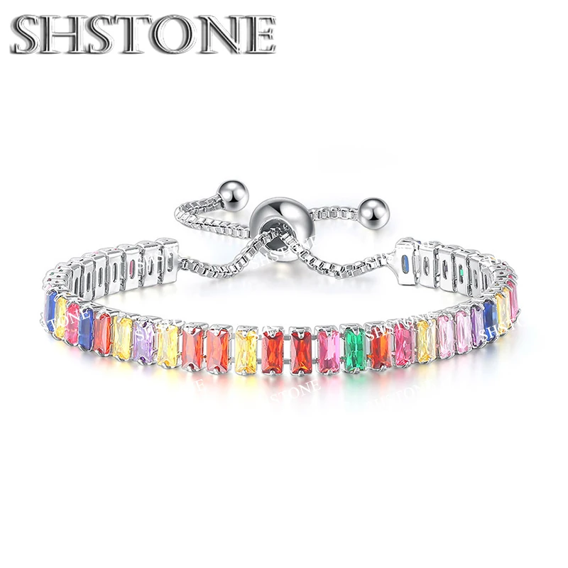 Edle 925 Sterling Silber Armband Kette Luxus Farbe Kristall Hand Schmuck Für Frauen Charme Hochzeit Geschenk Party 18 cm