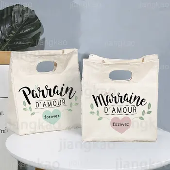 Godmother & Godfather Love You Forever Print Portable Lunch Bags Thermal Insulated Bag Picnic Foods Cooler Storage Pouch Gifts