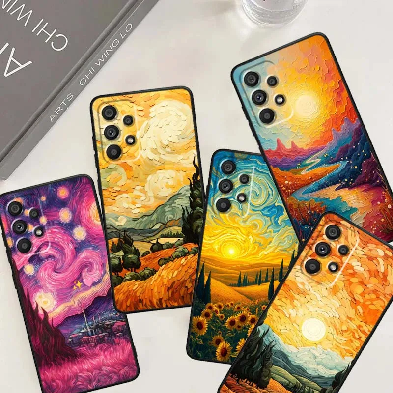 Cartoon Sunset Wheat Field For Samsung Galaxy A26 A36 A56 A73 A72 5G 4G Soft Black Straight Edge Phone Case Cover