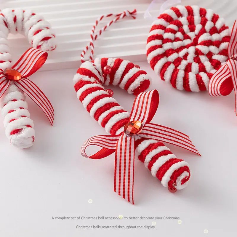 Striped Foam Candy Shape Xmas Tree Pendants Vintage Red White Tone Ornament For Household Festive Decoration