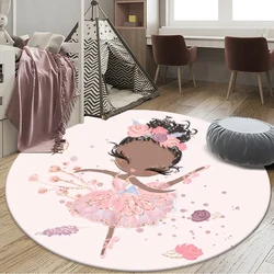 Children's Play Mat Ballet Girl Bedroom Rug Cute Cartoon White  Playroom Round Area Non-slip Decorative