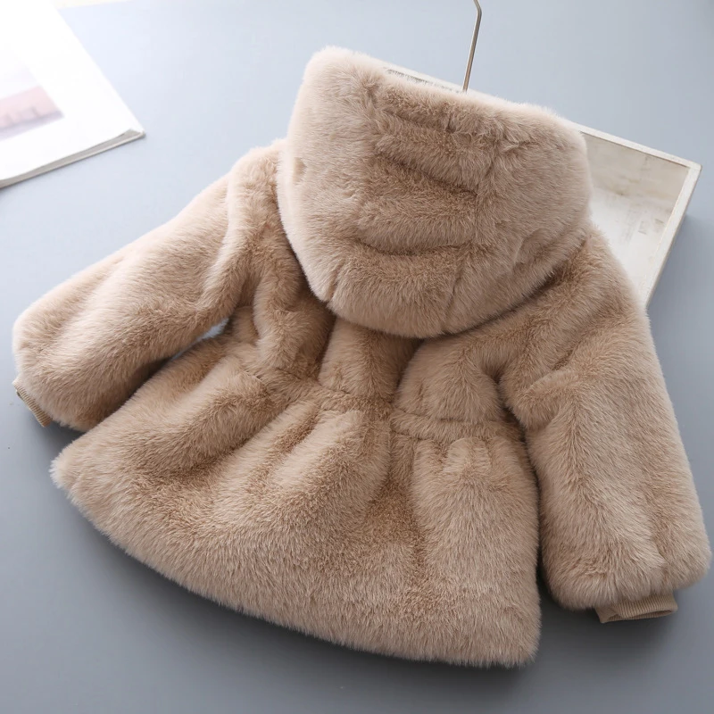 Winter Girls Coat Super Warm Mink Fur Padded Thickened Long Sleeve Hooded Coats Baby Kids Children Jacket Plush Outerwear