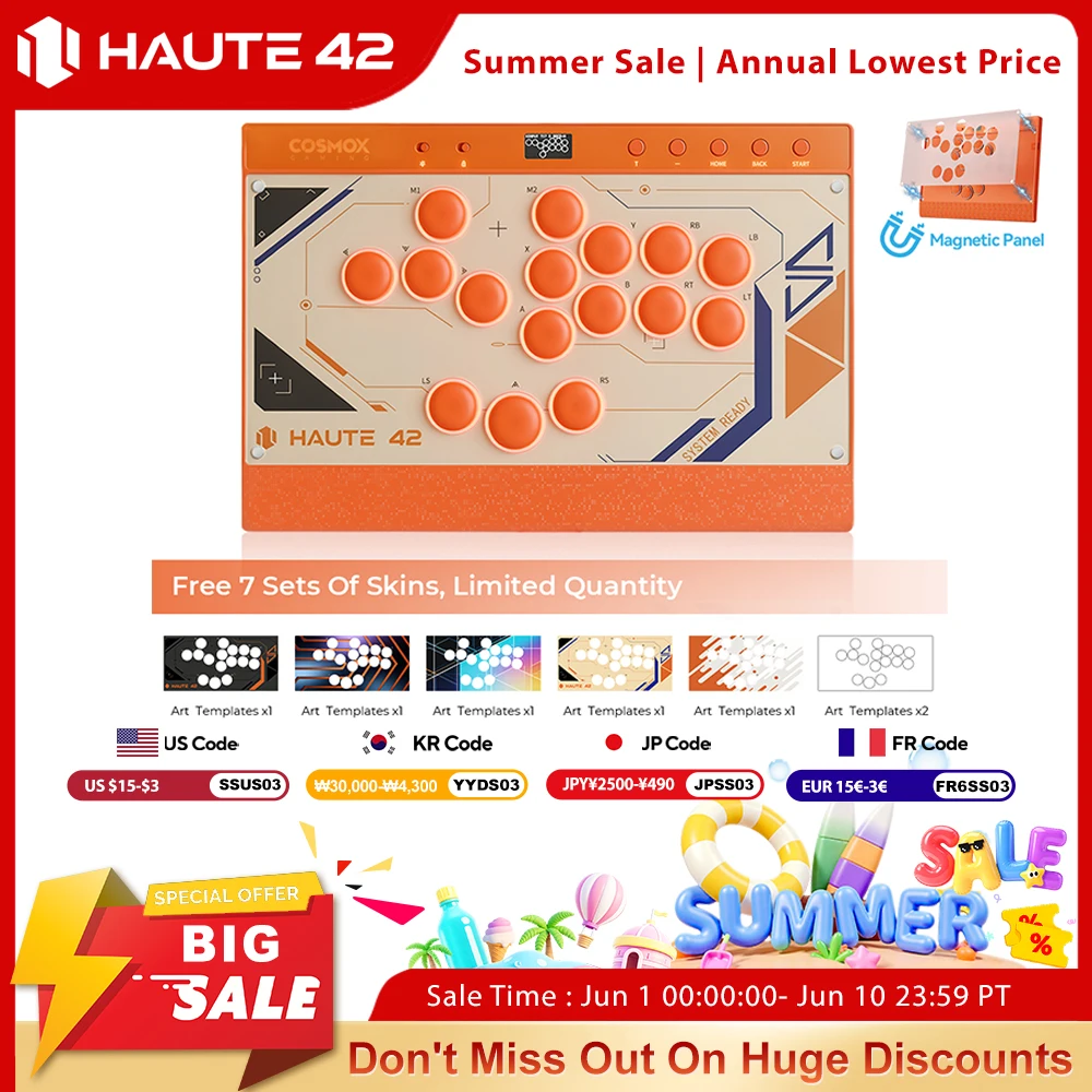 

Haute42 C16 Orange Magnetic Hitbox Leverless Controller Fightstick For PC/ PS4 / PS5 Button Rim Stickless Arcade Stick Hitbox
