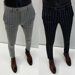 2022 Striped Suit Pants Men Business Office Social Dress Pants Casual Slim Fit Wedding Trousers Pantalon Homme Classique