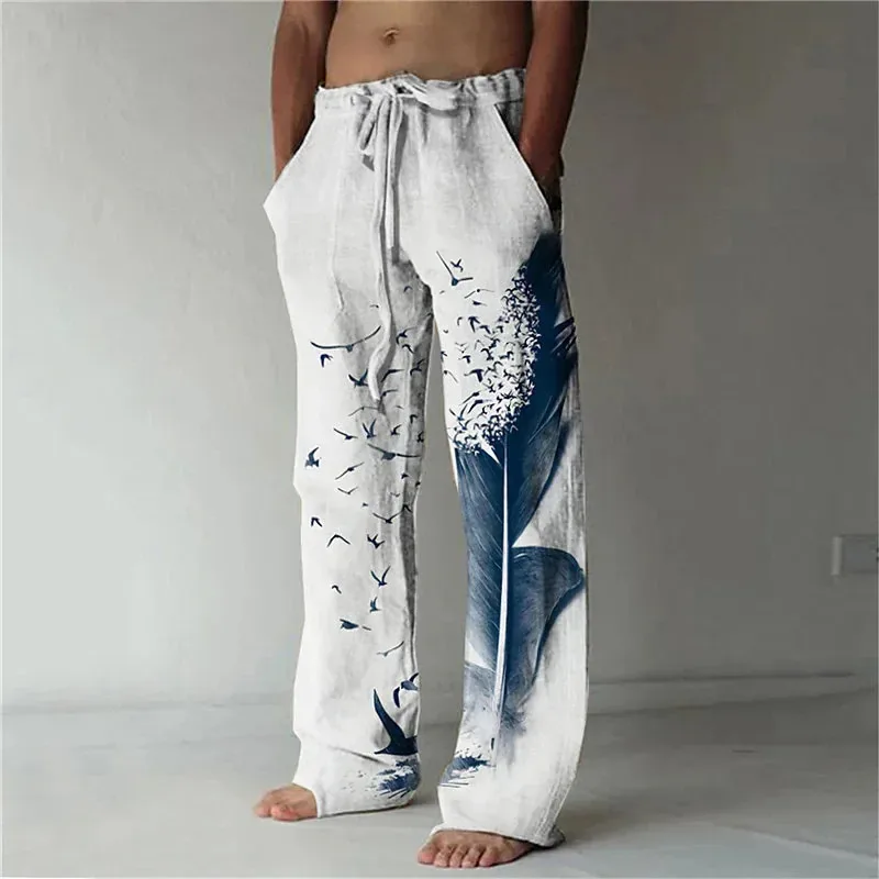 2026 Cross Border Summer Pants Beach Pants Drawstring Elastic Waist 3D Printed Hawaiian Pattern Printed Men's Pants