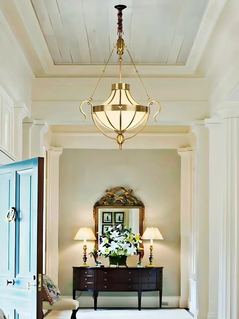 European Staircase All copper Chandelier, American Full Copper Chandelier for Duplex