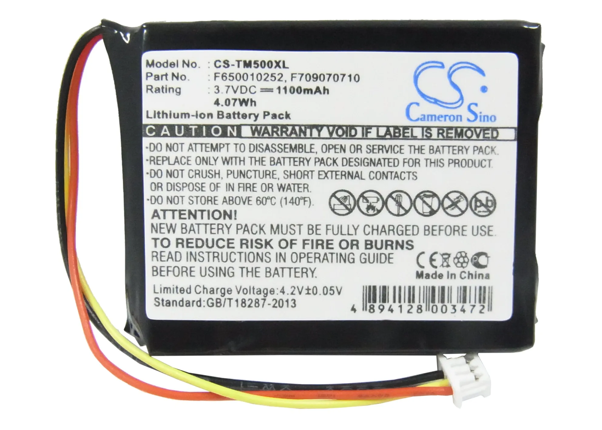 CameronSino 800mAh/1100mAh 3.7V GPS, Navigator Li-ion Battery for TomTom F650010252,F709070710,One,Rider,4N00.004,NVT2B225