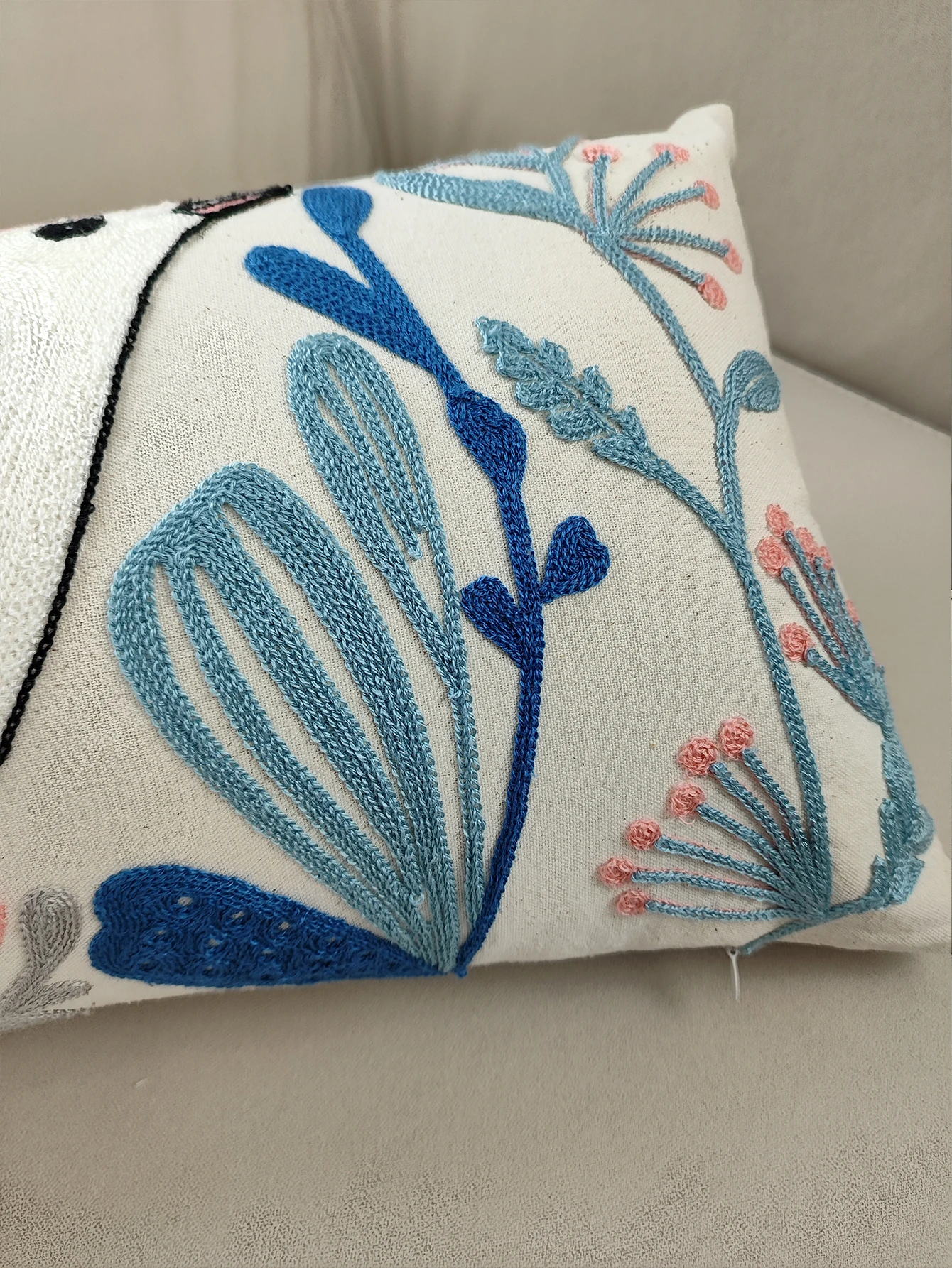 1pc, Cushion Cover Decorative Pillow Case Birds Flora Luxury Embroidery Coussin Home Sofa Decor