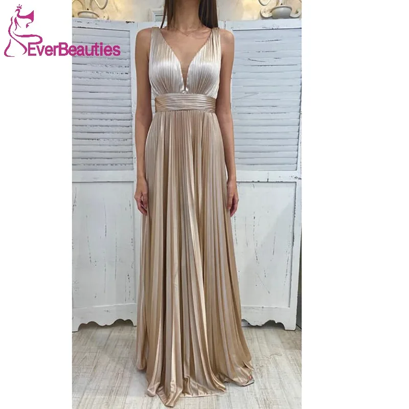 

A Line Pleated Prom Dresses for Women 2024 Sexy V Neck Evening Formal Party Dress Vestidos De Gala Mujer