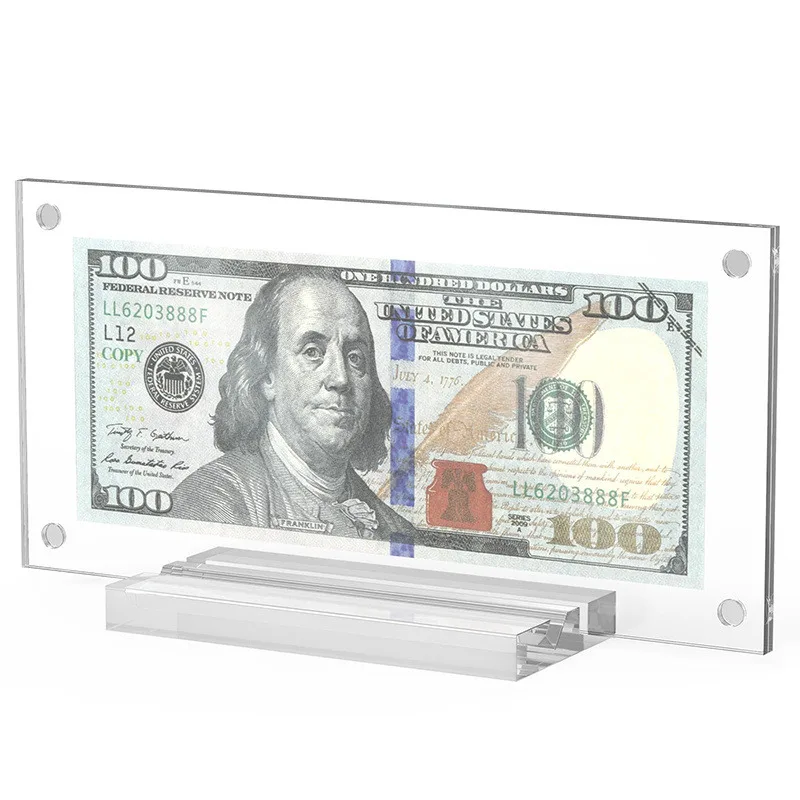 Robuster Bilderrahmenhalter aus klarem Acryl mit Dollarschein-Gedenkmünzen und Basis für die Präsentation von Sammlervitrinen zu Hause – Detail 9