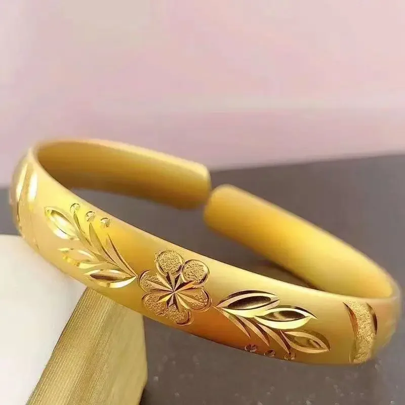 Ancient Inheritance Luxury Imitation Gold Bracelet Opening Golden Dragon Phoenix Women's Engagement Bride Jewelry Gift