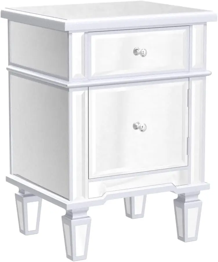 Nightstands Set of 2 Mirrored Side Tables Glass End Table with Drawer for Bedroom, Silver