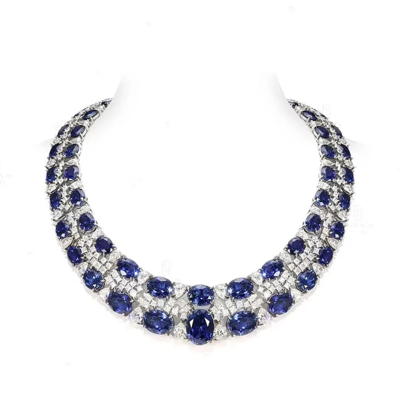 

Bellux Luxury Jewelry Series 925 Silver Synthetic Zircon White stone Sapphire Full Diamond Wedding Banquet Party Necklace