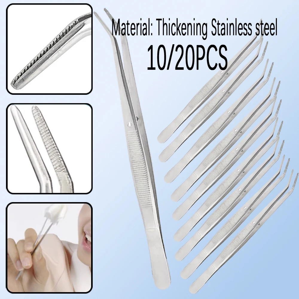 10 or 20 Piece Stainless Steel Dental Cotton Pliers Reusable Filling Clip Nippers for Dentist Orthodontic Tools