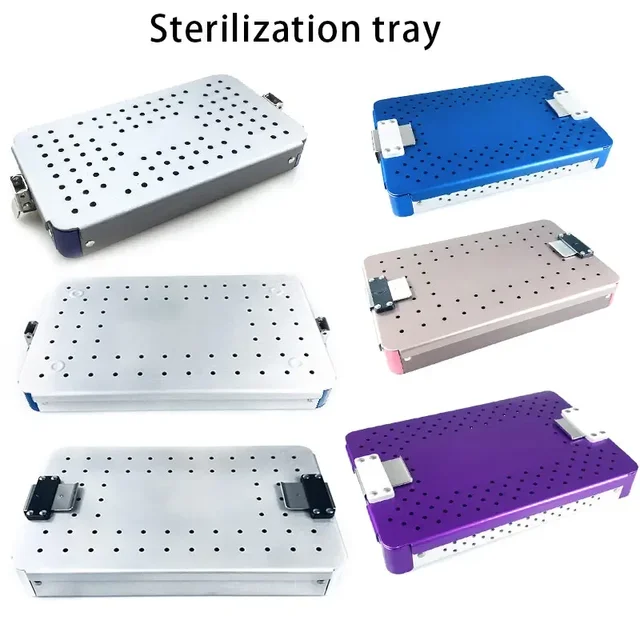 Sterylizacja Case pojedyncza warstwa autoklawowalna taca z mata silikonowa narzędzie do sterylizacji instrumenty aluminiowe trzymaj sterylizację