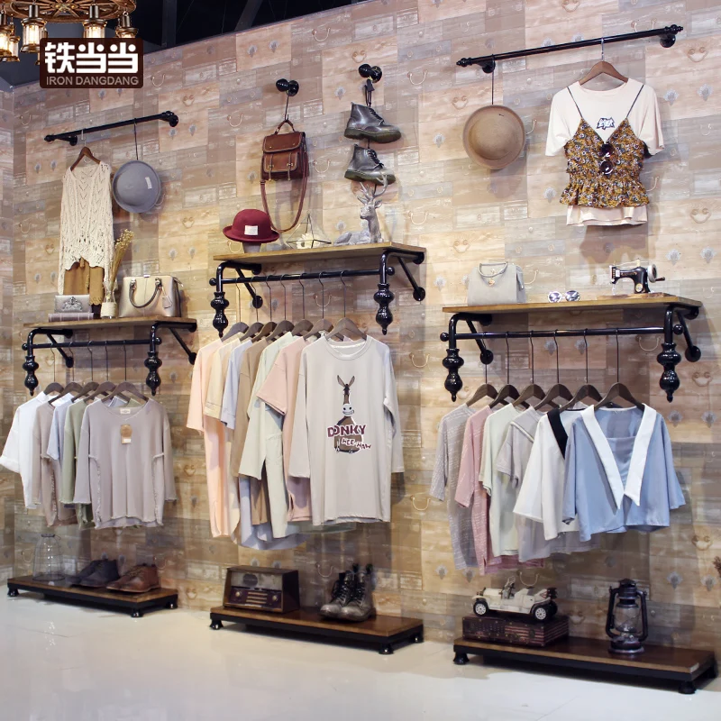 Appendiabiti Espositore per negozio di abbigliamento Appendiabiti retrò da parete dal pavimento al soffitto Appendiabiti combinato con sospensione laterale da donna