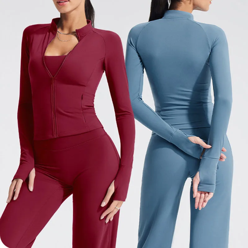 

Women's High Neck Yoga Jacket - Long Sleeve Zip-up Workout Top For Gym & Cycling | 4-Way Stretch Female Fitness Clothes XL
