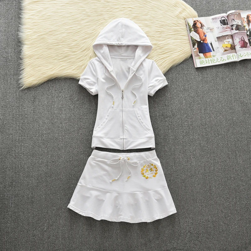 

Fashion Suit Women's Casual Skirt Women's Summer Cotton Hooded Baseball Jacket Short Sleeved Skirt Two-Piece Set