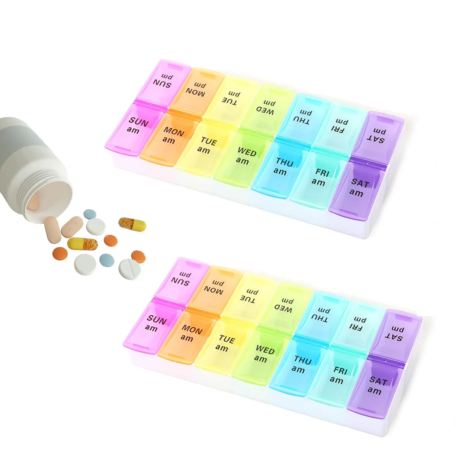 Shunshi Weekly Pill Organizer with Am/Pm Compartments Travel Pill Boxes 7 Day 2 Times A Day Tablet Dispenser with 14 Compartment