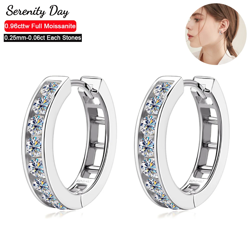 serenidade dia moissanite hoop brincos para homens e mulheres s925 prata stud ear plated pt950 fine jewelry full d color 096 cttw 25 mm 01