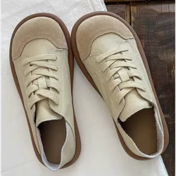 Moccasin Women's Shoes Half Slippers Pu Leather Flat Shoes Bottom Lace-Up Light Loafers Ladies Casual Outdoor Lazy Shoes