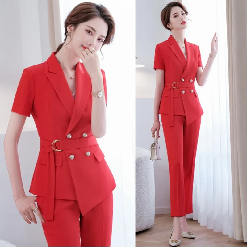 

Red Suit Women's Summer High-End Business Wear Temperament Goddess Style Fashionable Short Sleeve Internet Celebrity Small Suit