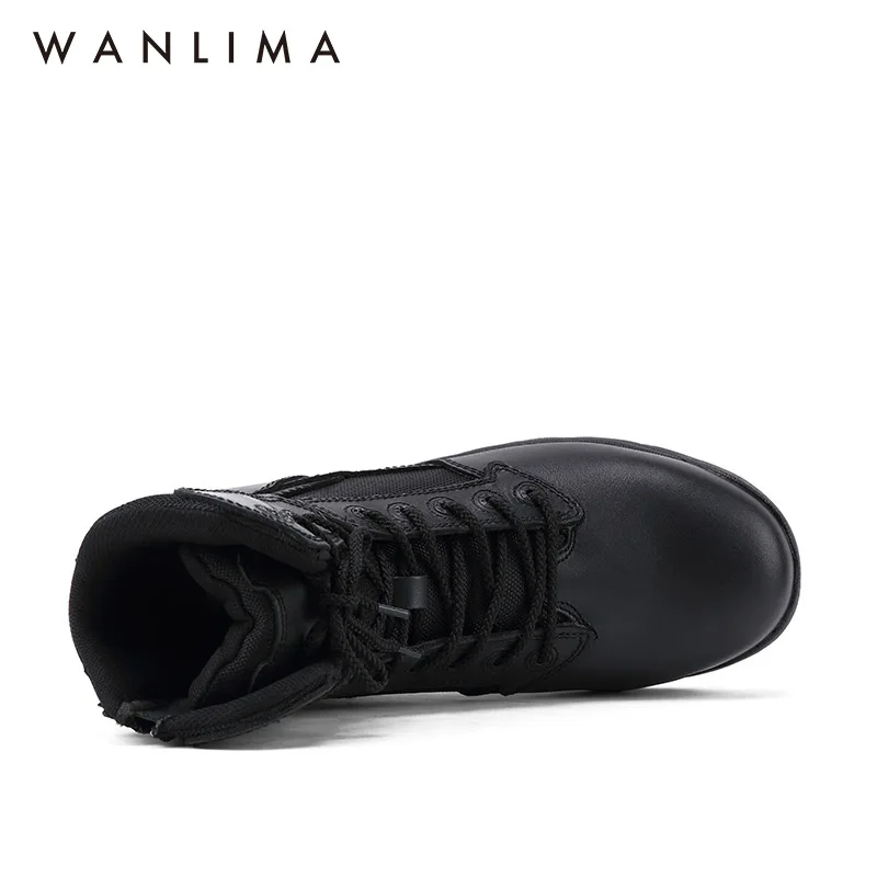 Wanlima Thermal POLICE Shoes Winter Combat Midi BootFashion Leather Martin Boots for Men and Women