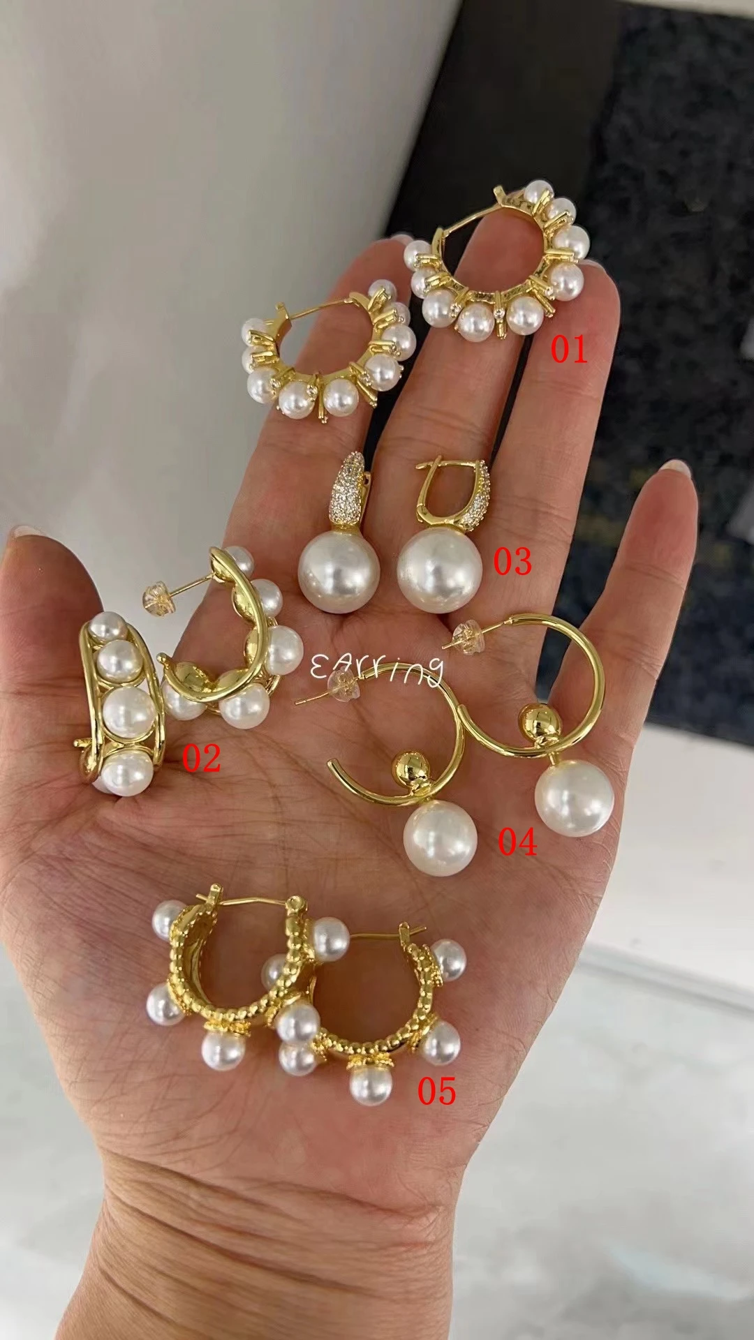 5 Pairs, Luxury Hoop Dangle Earrings Vintage Delicate Imitation Pearls Gold Color Fashion Jewelry